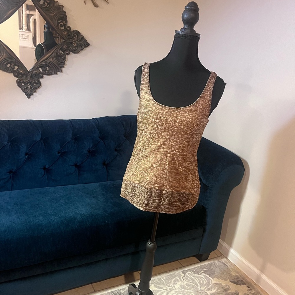 New York & Company Textured Brown Tank Top